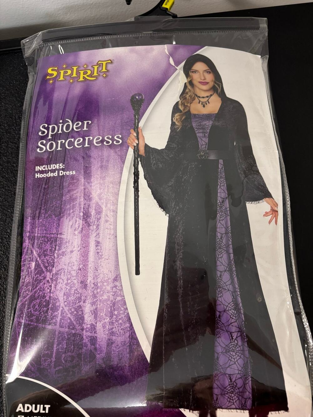 Spirit Halloween Spider Sorceress Costume Adult Medium Hooded Dress Witch